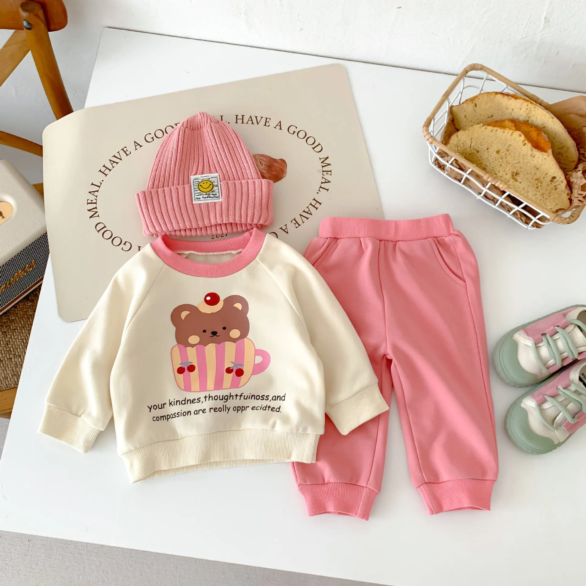 2 Pieces Set Baby Kid Girls Boys Letters Cartoon Print Tops And Solid Color Pants Wholesale 23101908