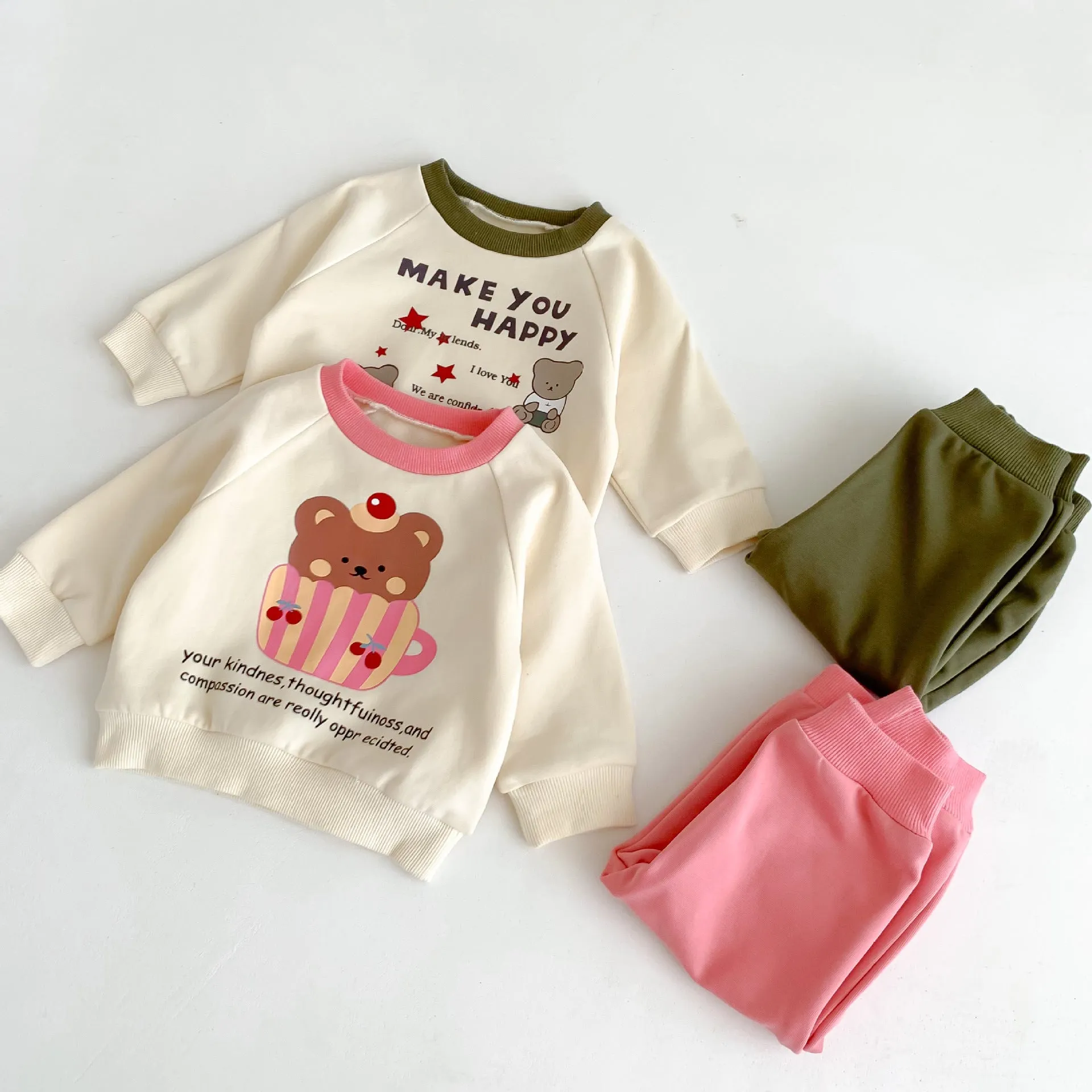 2 Pieces Set Baby Kid Girls Boys Letters Cartoon Print Tops And Solid Color Pants Wholesale 23101908