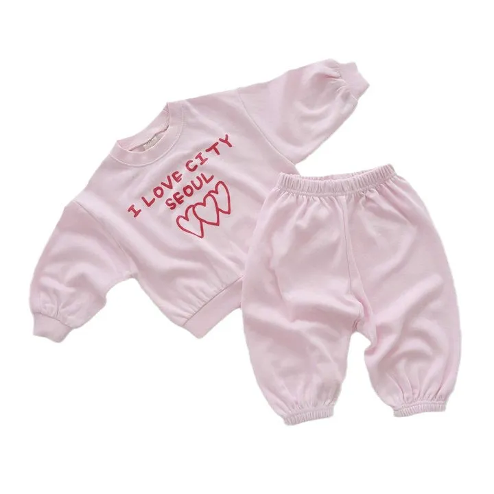 2 Pieces Set Baby Kid Girls Boys Letters Love heart Tops And Solid Color Pants Wholesale 23113096