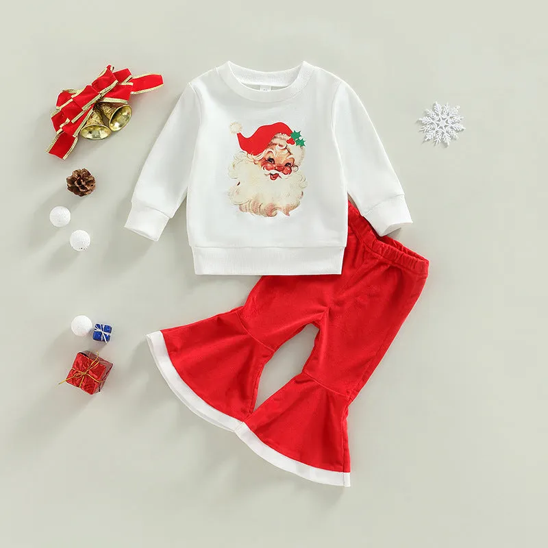 2 Pieces Set Baby Kid Girls Christmas Cartoon Print Tops And Solid Color Pants Wholesale 23101522