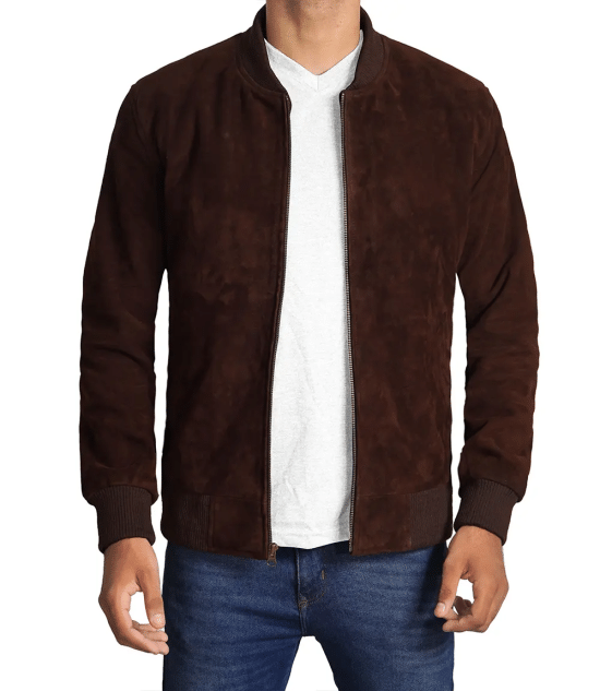 Adamsville Men's Dark Brown Suede Bomber Jacket