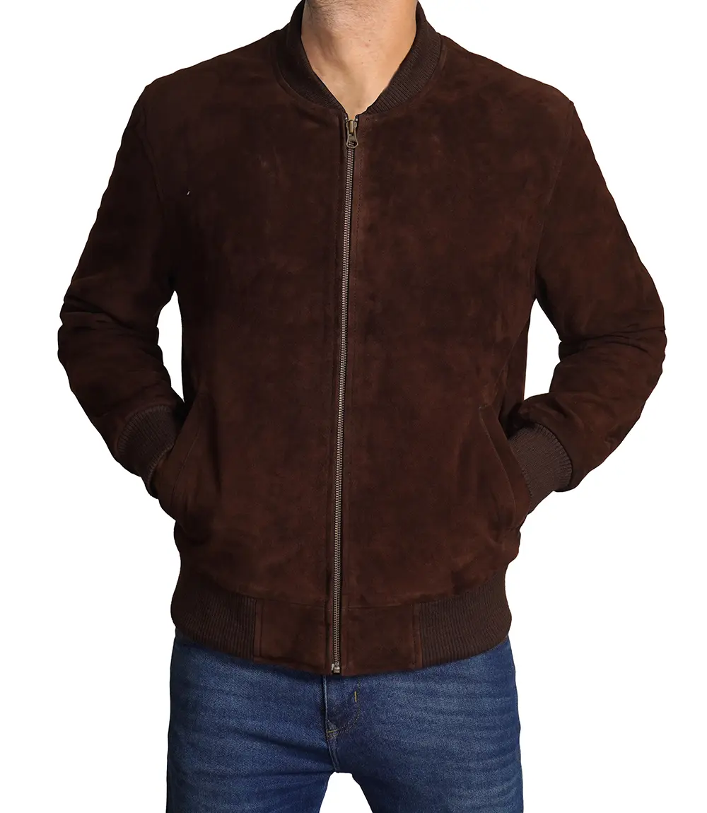 Adamsville Men's Dark Brown Suede Bomber Jacket