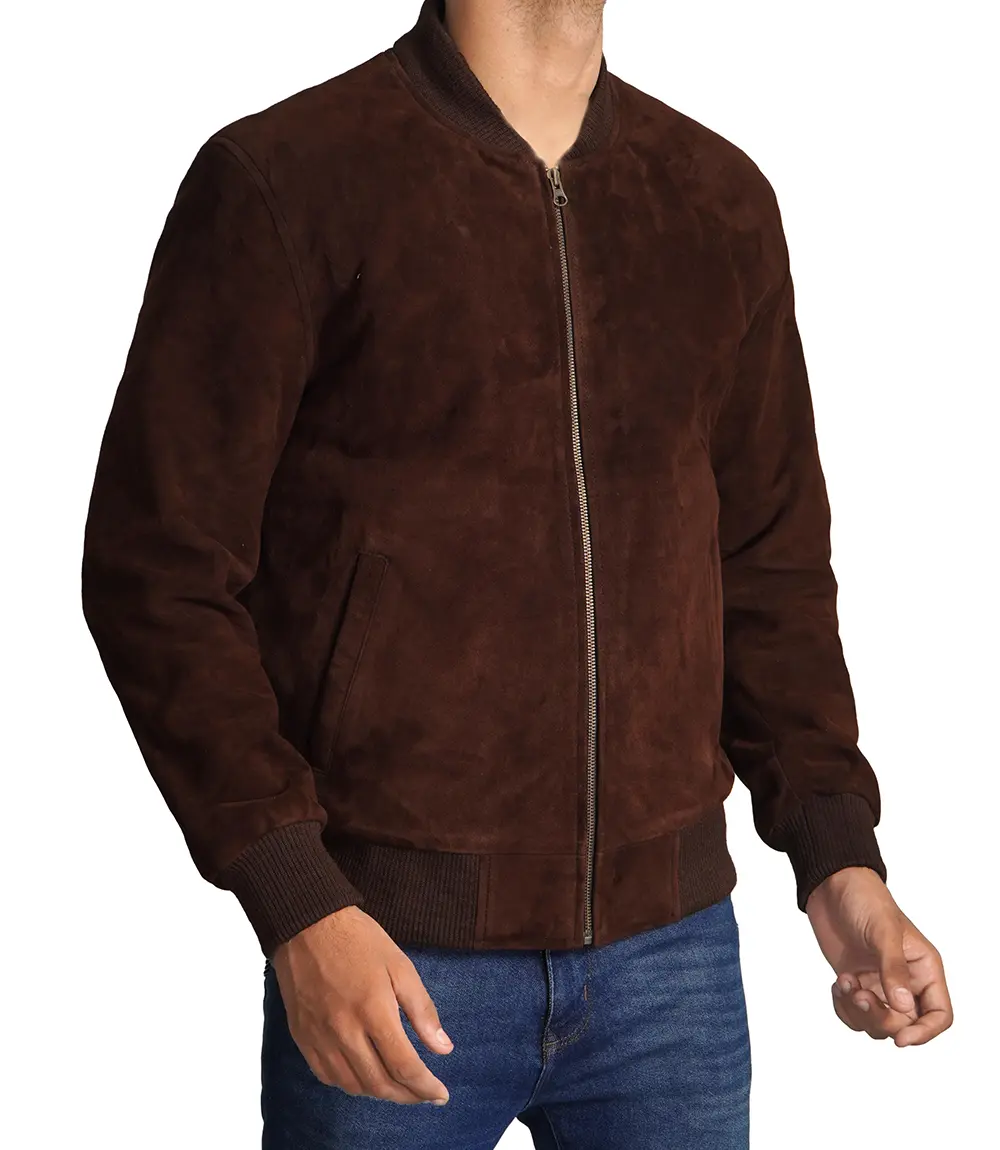 Adamsville Men's Dark Brown Suede Bomber Jacket