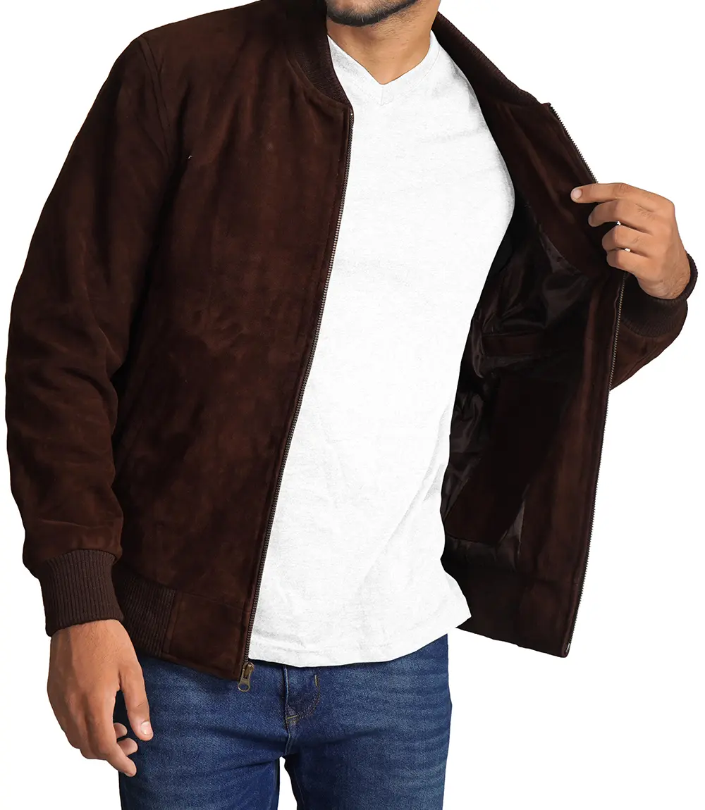 Adamsville Men's Dark Brown Suede Bomber Jacket