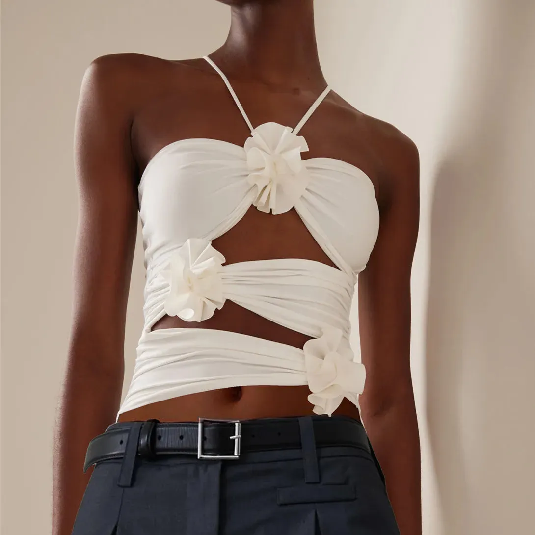 Ashore Women's Summer Floral Halter Crop Tops - 3D Strap Tops