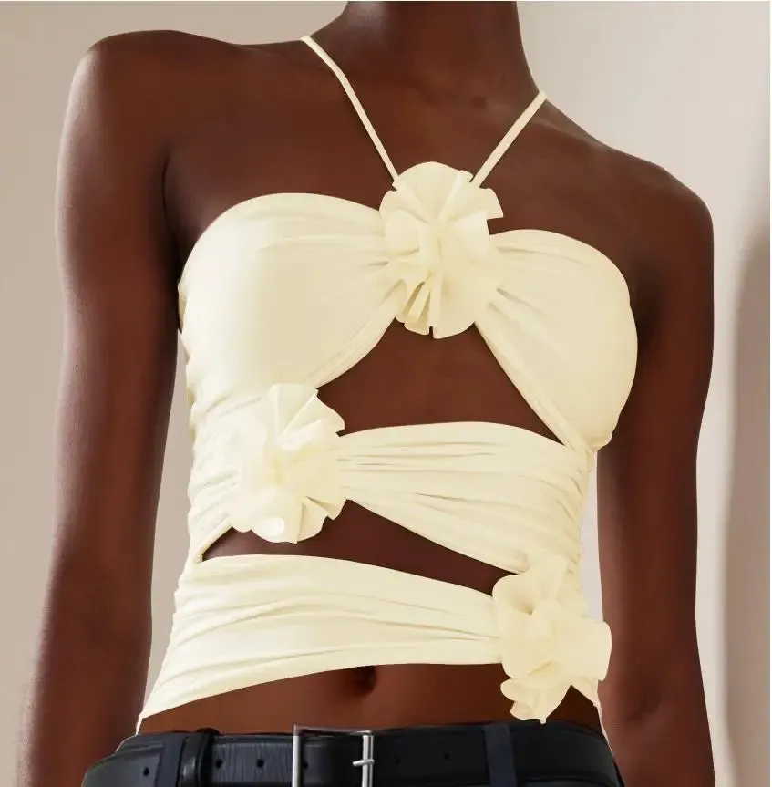 Ashore Women's Summer Floral Halter Crop Tops - 3D Strap Tops