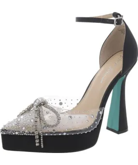 Betsey Johnson Womens Satin Embellished Platform Heels