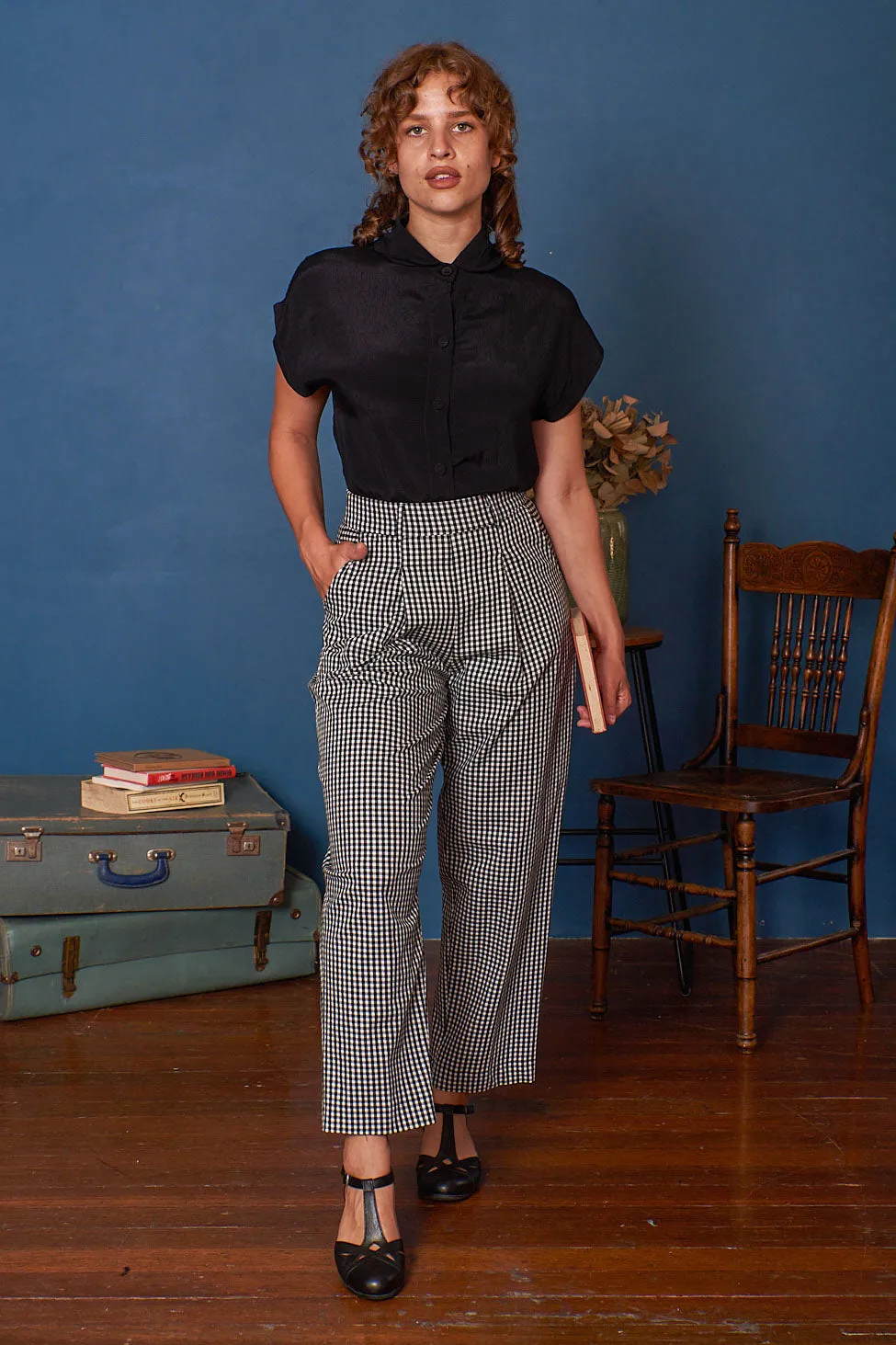 Black and white gingham pants by Lyndie - Search result: Shop Lyndie black and white gingham pants online