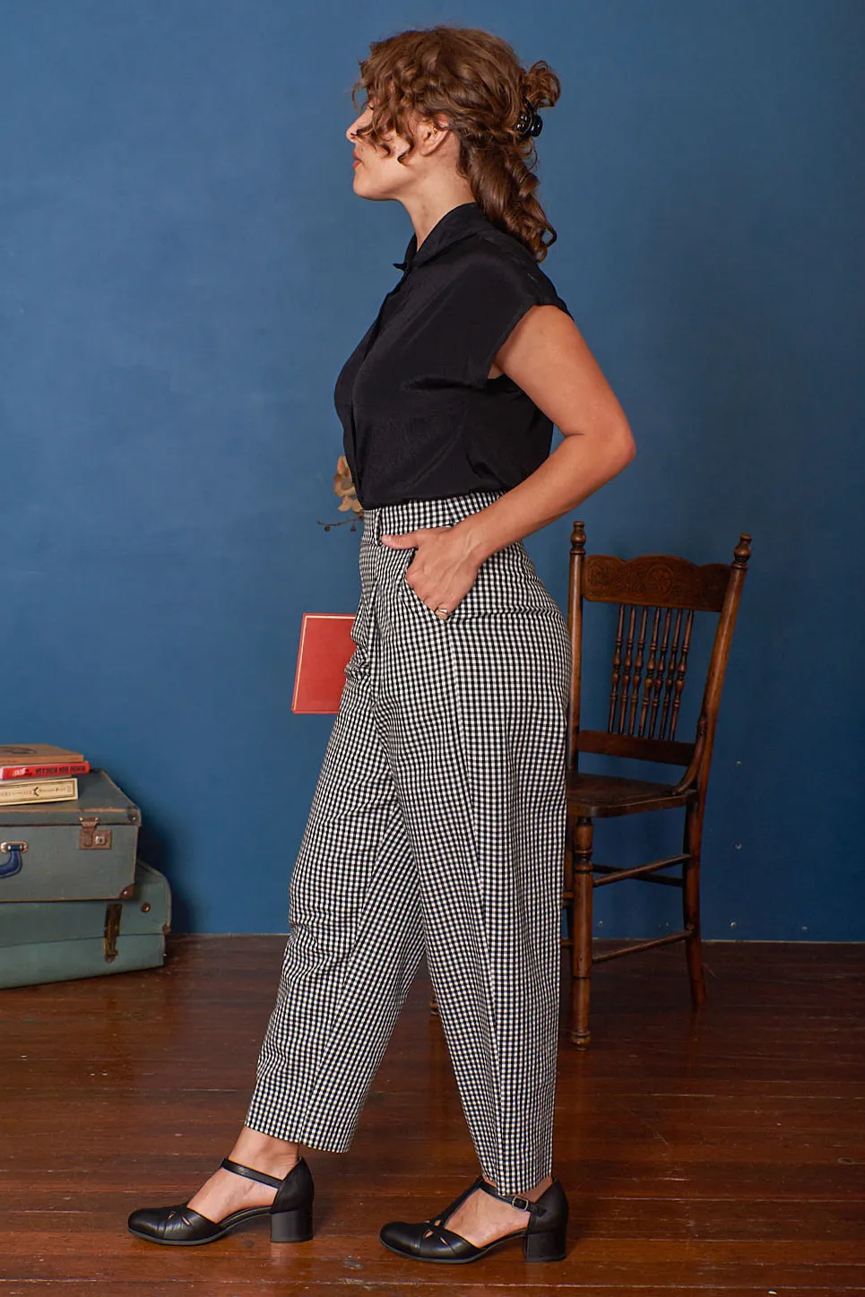 Black and white gingham pants by Lyndie - Search result: Shop Lyndie black and white gingham pants online