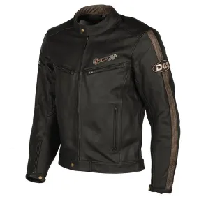 Black D63 Leather Motorcycle Jacket with Brown Stripe