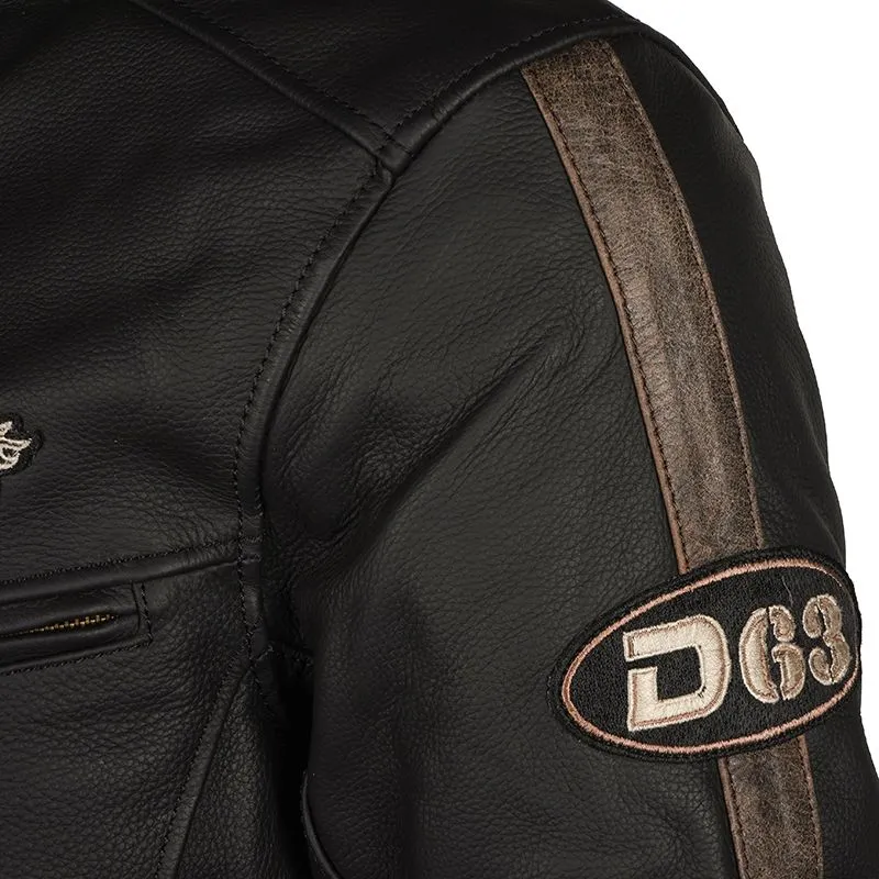 Black D63 Leather Motorcycle Jacket with Brown Stripe