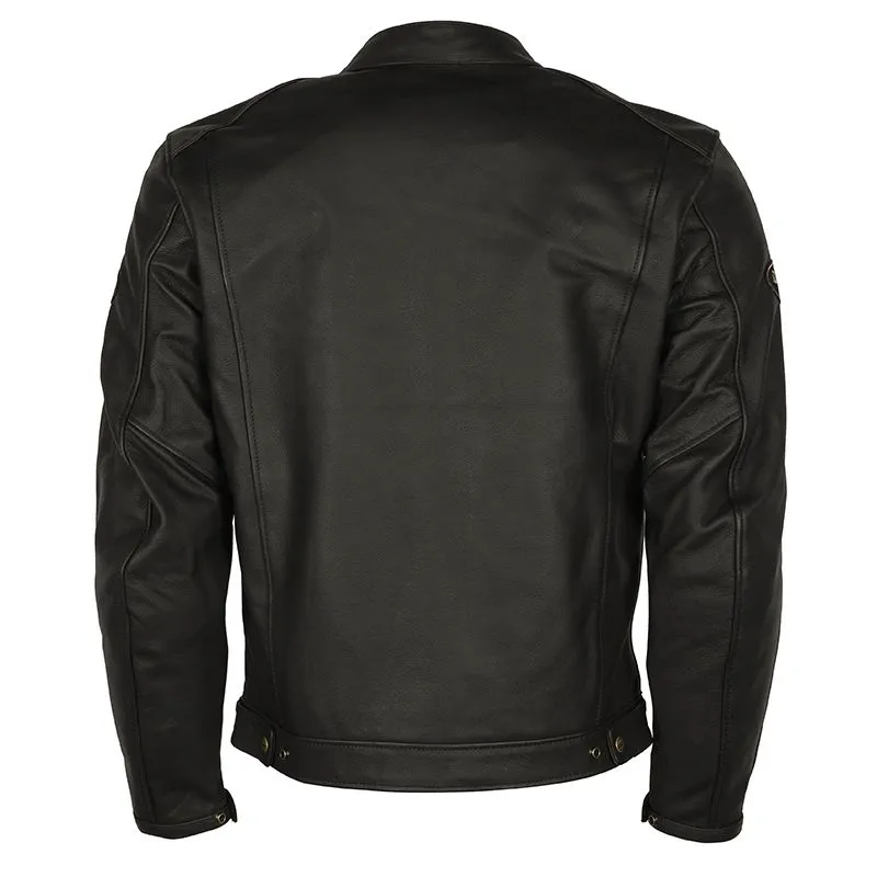 Black D63 Leather Motorcycle Jacket with Brown Stripe