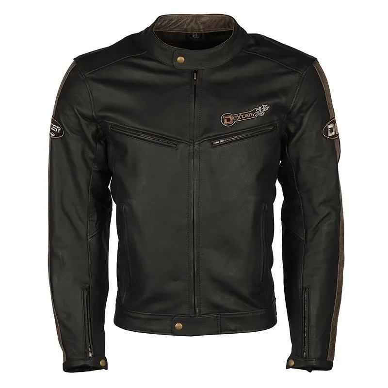 Black D63 Leather Motorcycle Jacket with Brown Stripe