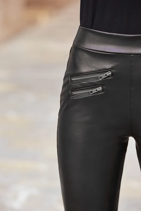 Black Leather Look Premium Leggings