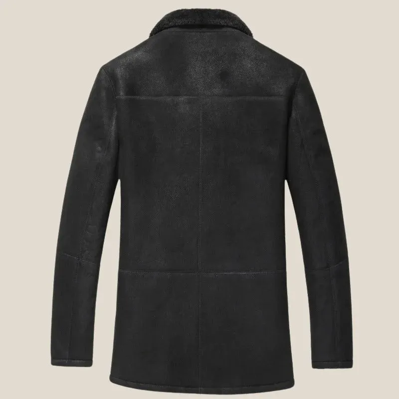 Black Shearling Sheepskin Leather Car Coat