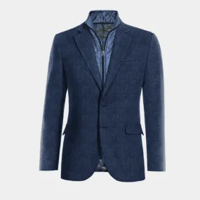  Blazer azul cobalto de tweed herringbone solapa ancha