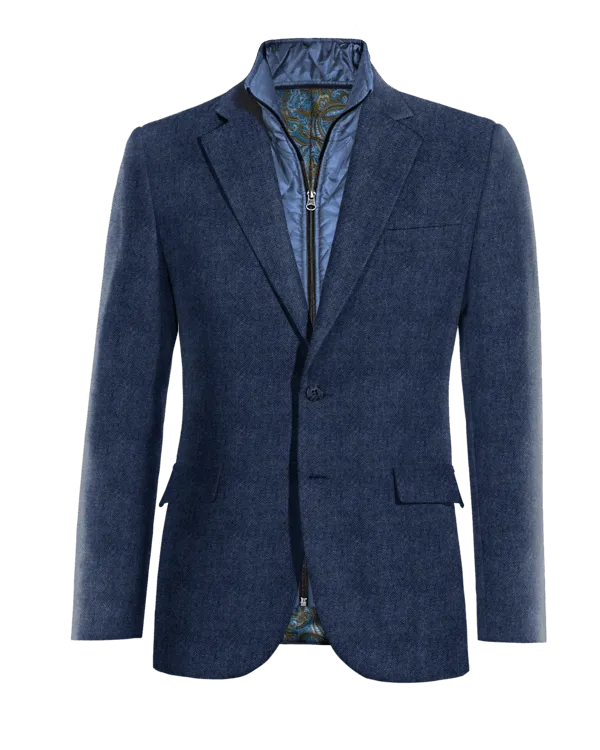  Blazer azul cobalto de tweed herringbone solapa ancha