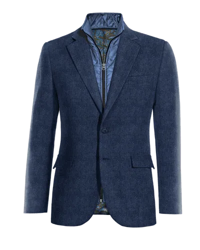  Blazer azul cobalto de tweed herringbone solapa ancha