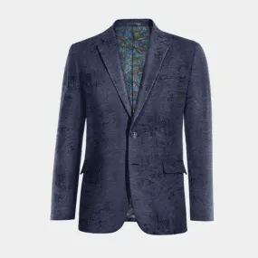  Blazer azul marino de terciopelo paisley de entretiempo