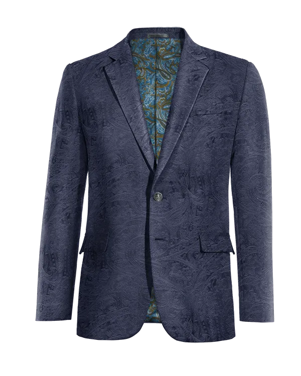  Blazer azul marino de terciopelo paisley de entretiempo