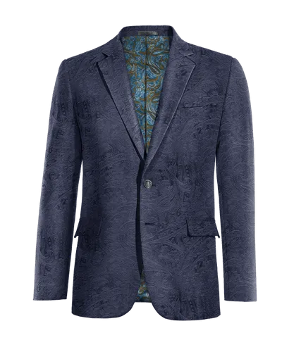  Blazer azul marino de terciopelo paisley de entretiempo