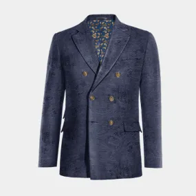  Blazer cruzada azul marino de terciopelo paisley