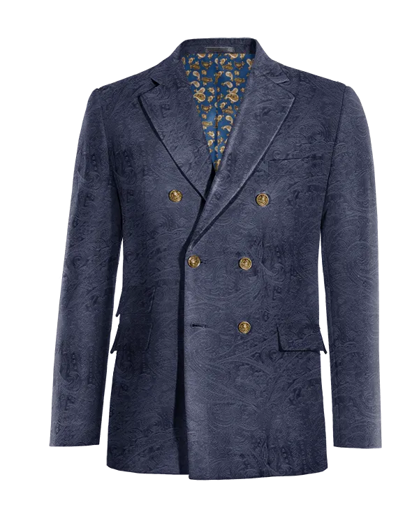  Blazer cruzada azul marino de terciopelo paisley