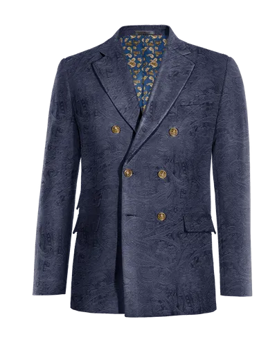  Blazer cruzada azul marino de terciopelo paisley