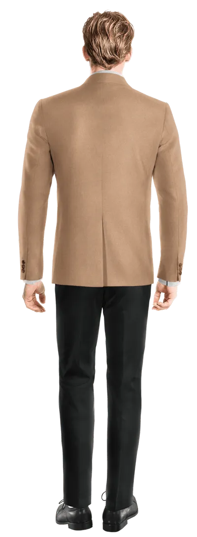  Blazer cruzada camel de franela slim fit