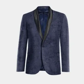  Blazer Esmoquin azul marino de terciopelo paisley