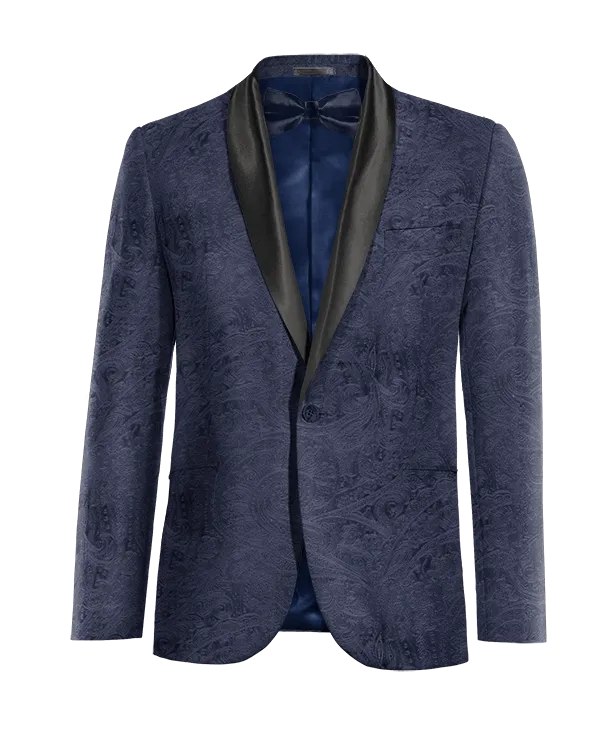  Blazer Esmoquin azul marino de terciopelo paisley