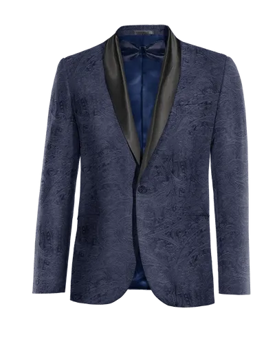  Blazer Esmoquin azul marino de terciopelo paisley