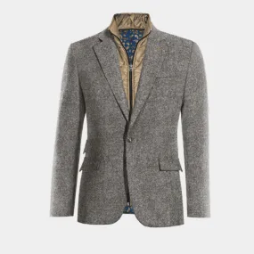  Blazer gris claro de donegal tweed solapa ancha