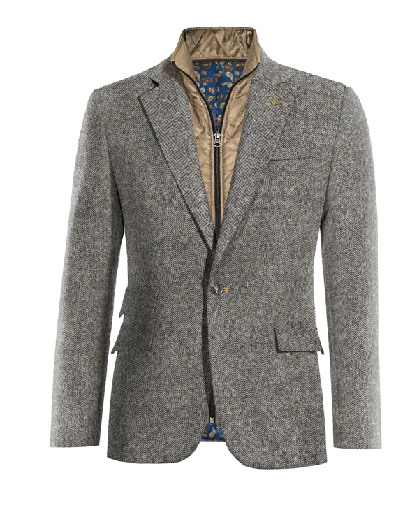  Blazer gris claro de donegal tweed solapa ancha