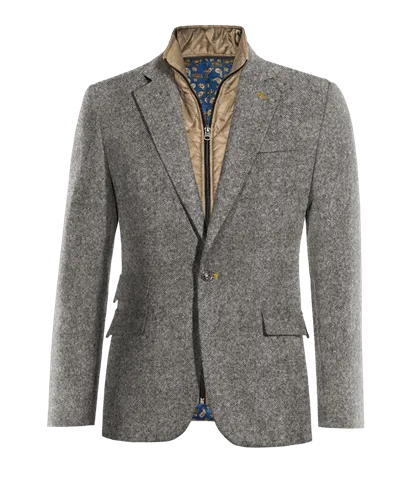  Blazer gris claro de donegal tweed solapa ancha