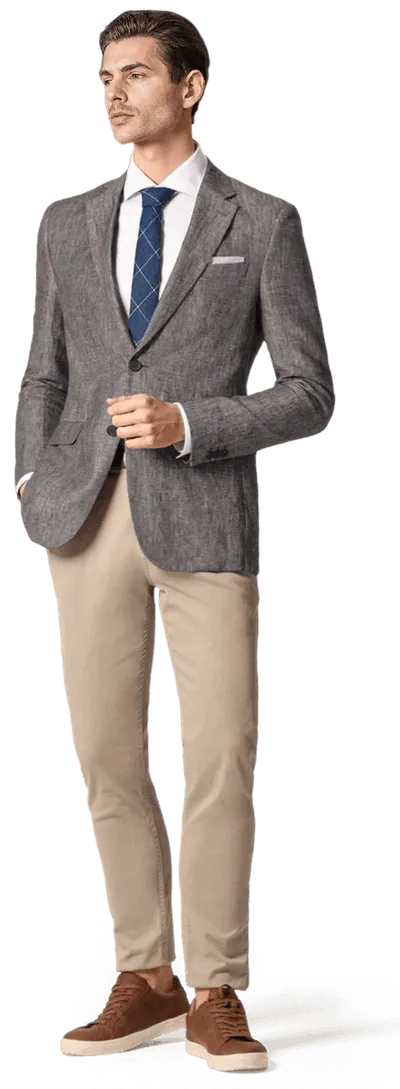  Blazer gris de lino ligera slim fit