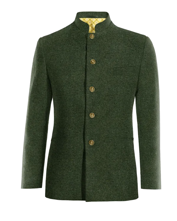  Blazer mao verde bosque de tweed herringbone