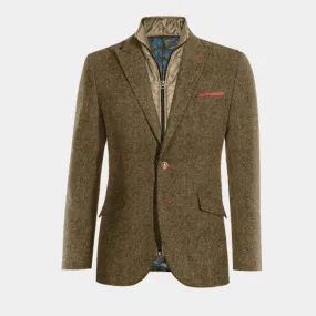  Blazer marrón de donegal tweed solapa en pico