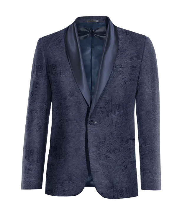  Blazer Smoking azul marino de terciopelo paisley