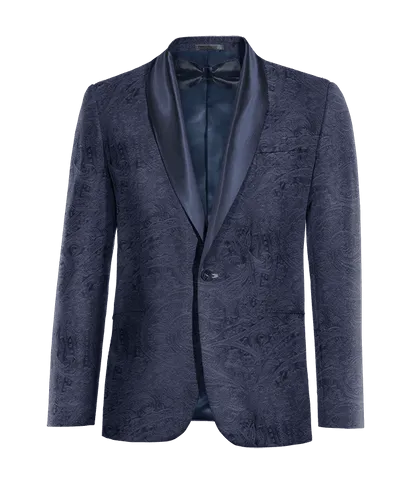  Blazer Smoking azul marino de terciopelo paisley