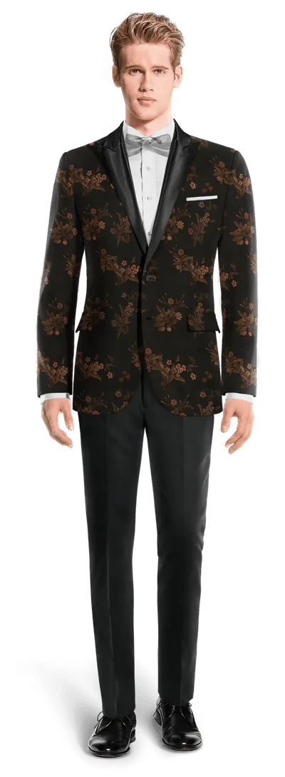  Blazer Tuxedo negra de jacquard floral