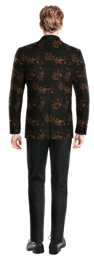  Blazer Tuxedo negra de jacquard floral