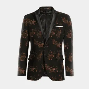  Blazer Tuxedo negra de jacquard floral