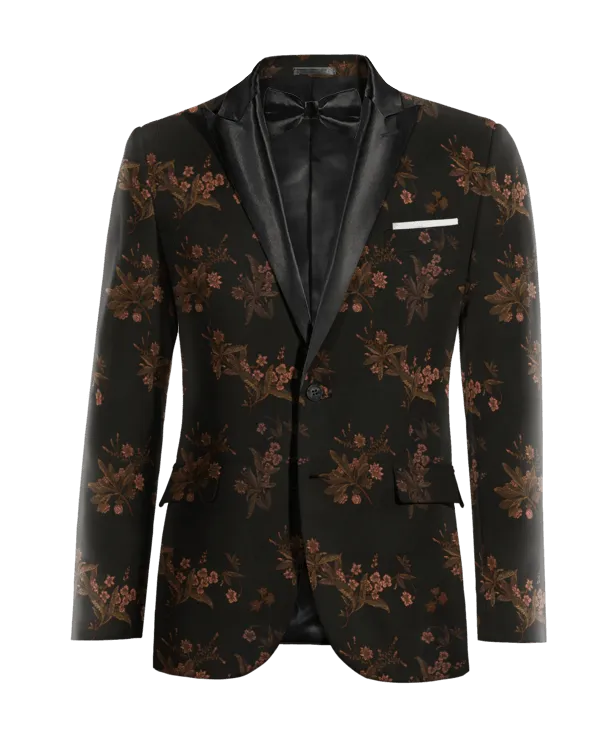  Blazer Tuxedo negra de jacquard floral