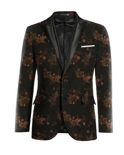  Blazer Tuxedo negra de jacquard floral