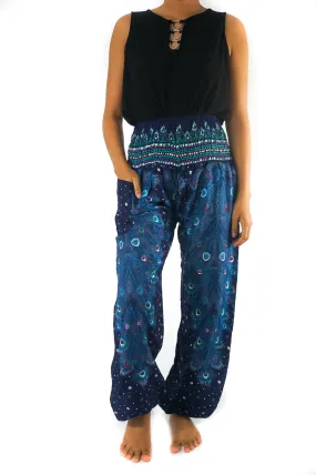 Blue PEACOCK Women Boho Pants Hippie Pants Yoga Pants