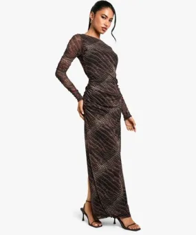 boohoo Womens Croc Print Ruched Maxi Dress