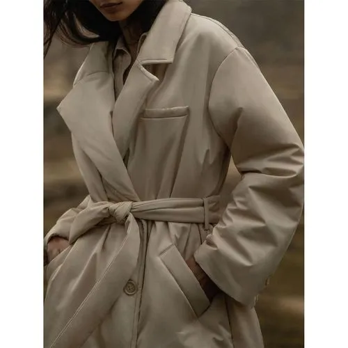 British Style Solid Color Belt Polyester Single Breasted Coat Cotton Clothes