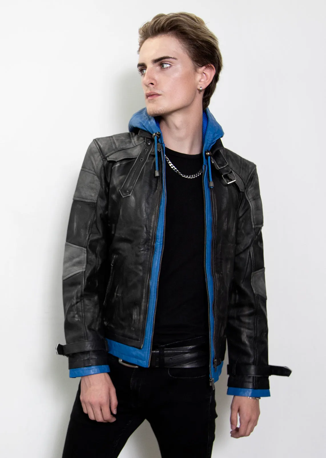 Buy Mens Nightwing Goatskin Leather Jacket Blue Eagle | LucaJackets