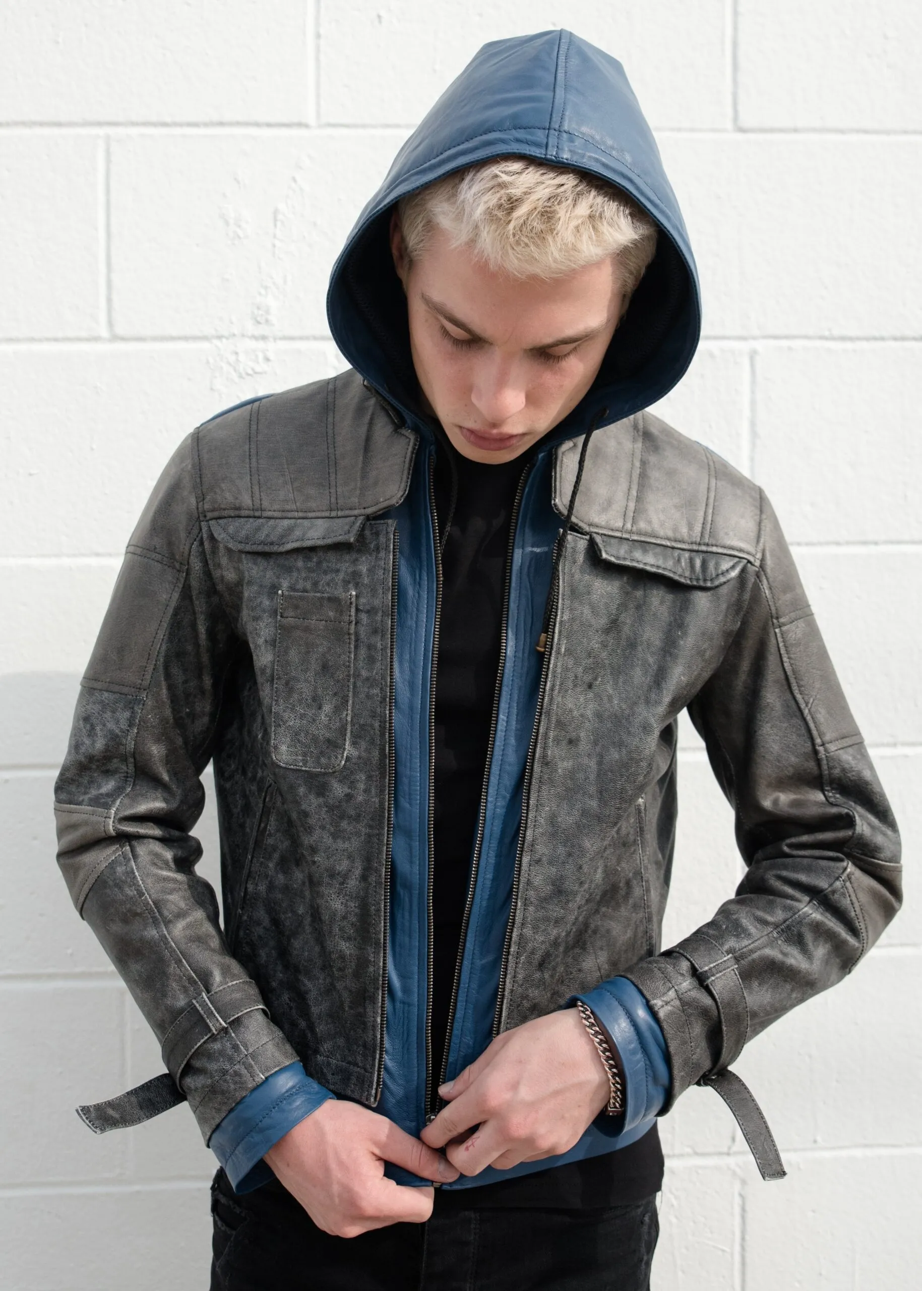 Buy Mens Nightwing Goatskin Leather Jacket Blue Eagle | LucaJackets